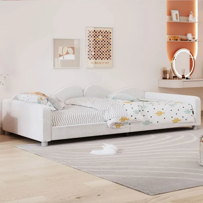 Lit-canapé pour enfants - Blanc - 90x200 - MDF - Velours - 120 kg de charge-2