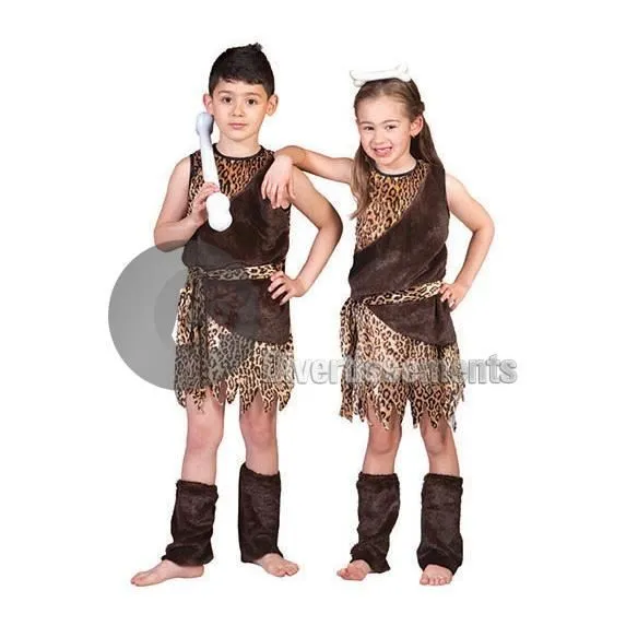 Déguisement enfant de Cro-Magnon - Taille 164 - Marron - Tunique, ceinture et couvres bottes - 100% polyester-0