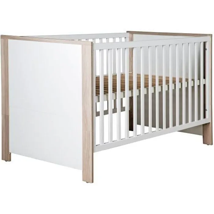 ROBA Lit Bébé Évolutif Olaf Réglable en Hauteur - 70x140 cm - Blanc / Effet Bois-0
