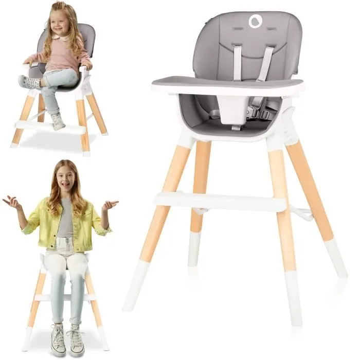 LIONELO Chaise haute bébé Mona réglable style Scandinave - Gris-0