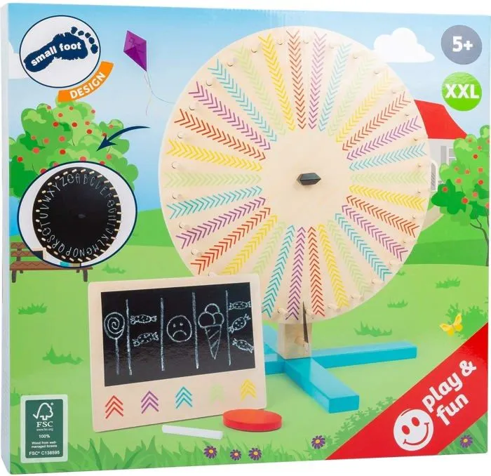Jeu de société - Small foot - 11371 - Roue de la Fortune en bois - 30 champs de couleur - Tableau noir - 5 ans-2