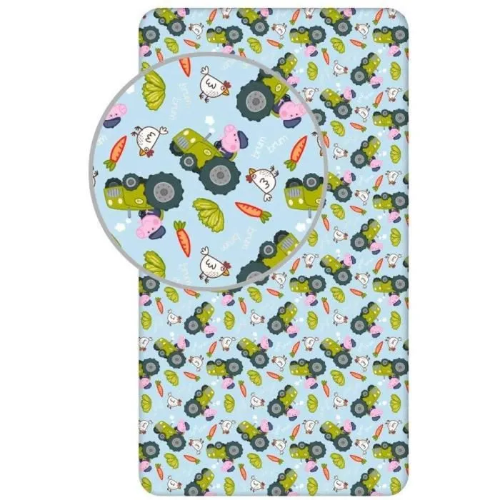 Drap Housse - Georges - Peppa Pig - 90 x 200 cm - 100% Coton - Bleu/Rose-0