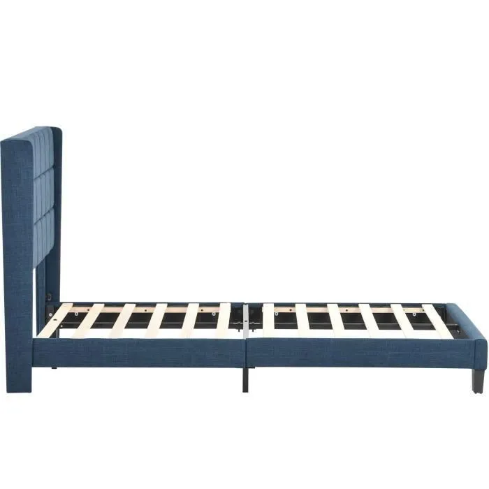 Merax lit double pour adulte 140x200cm, 2places, revêtement en lin bleu, avec sommier à lattes, style scandinave, bleu-2