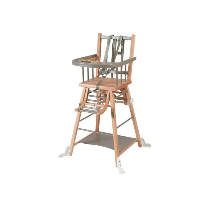 Combelle - Chaise haute bébé en bois Marcel bicolore gris - 57x95 cm-1