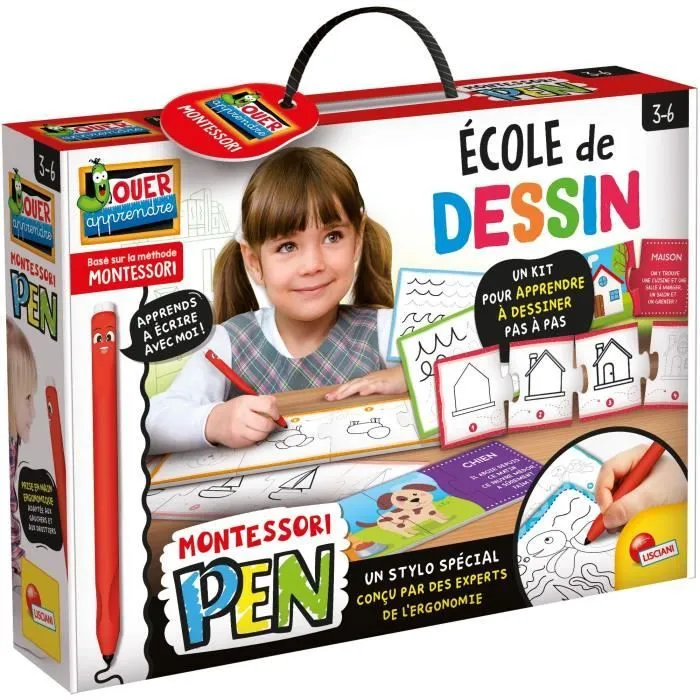Kit de dessin - LISCIANI - Montessori Pen - École de dessin - Stylo ergonomique - Tableaux effaçables - Activités créatives-0