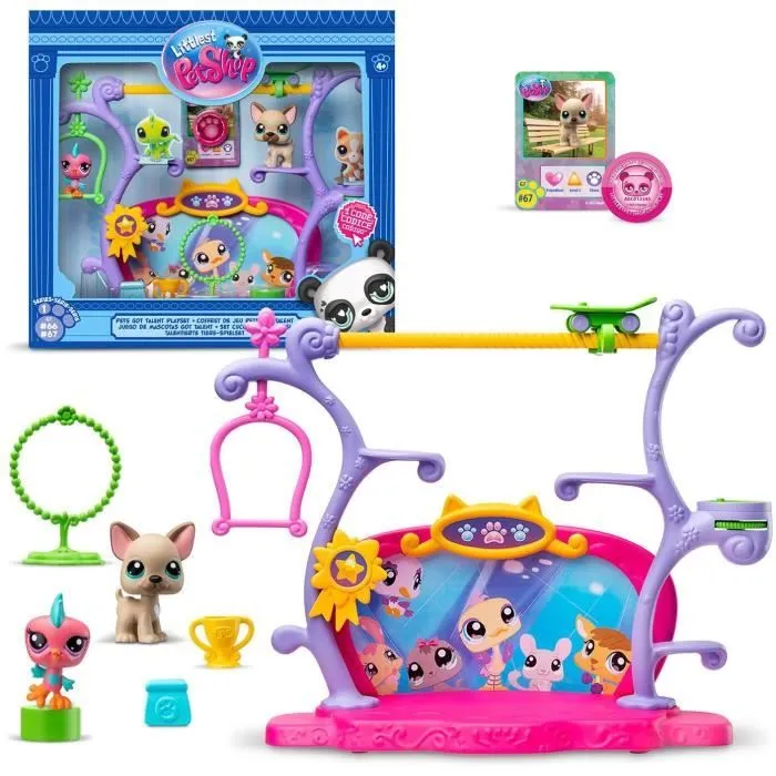 BANDAI - Littlest Pet Shop - Coffret Pets Got Talent - Ensemble de jeu avec 2 animaux, décor et accessoires - BF00558-0