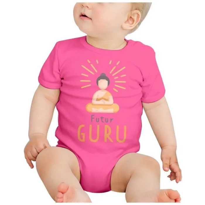 Body Bébé Manche Courte Rose Futur Guru Zen Méditation-1