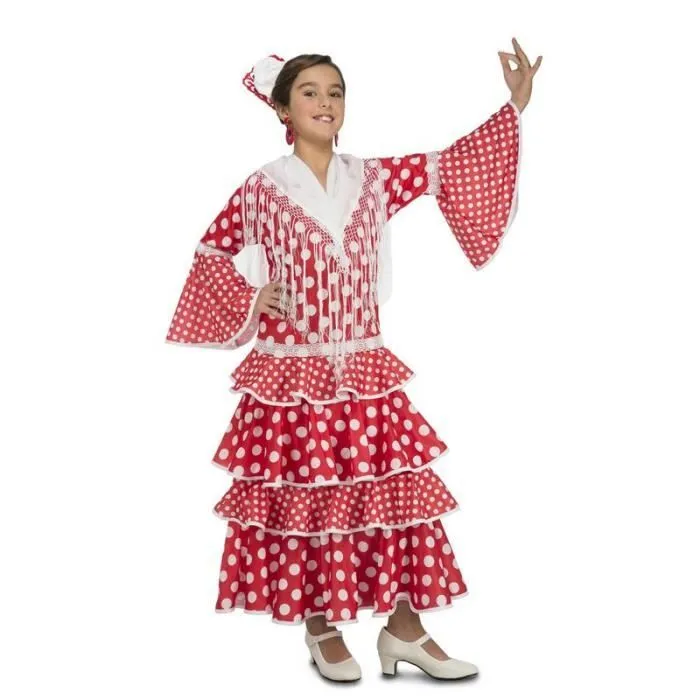 Déguisement Espagnole Fille - Rouge/Blanc - 10 ans - Robe à pois avec volants-0