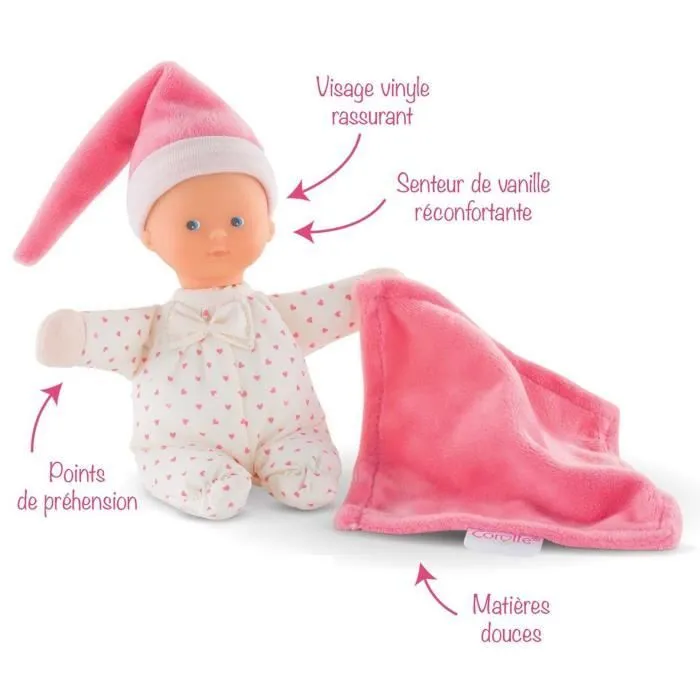 Doudou Minirêve Cœur de Rose - COROLLE - 16cm - visage en vinyle rassurant et senteur de vanille réconfortante-2