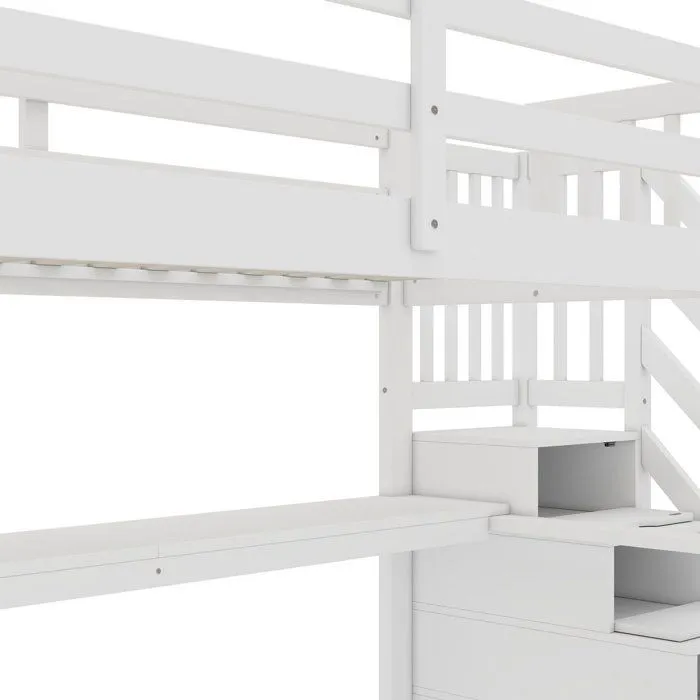 Lit mezzanine - Blanc - 90 x 200 cm - Avec bureau et tiroirs - 1 place - Montage facile-3