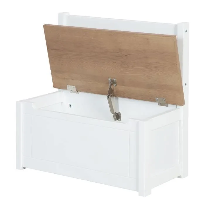 ROBA Banc Coffre à Jouets Woody pour Enfant - Meuble de Rangement en Bois 2 en 1 - Fermeture Douce - Blanc / Aspect Bois-1