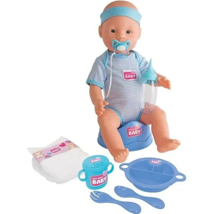 Poupon NEW BORN BABY Bleu 43cm - Boit et Fait Pipi - SILVERTORN-0