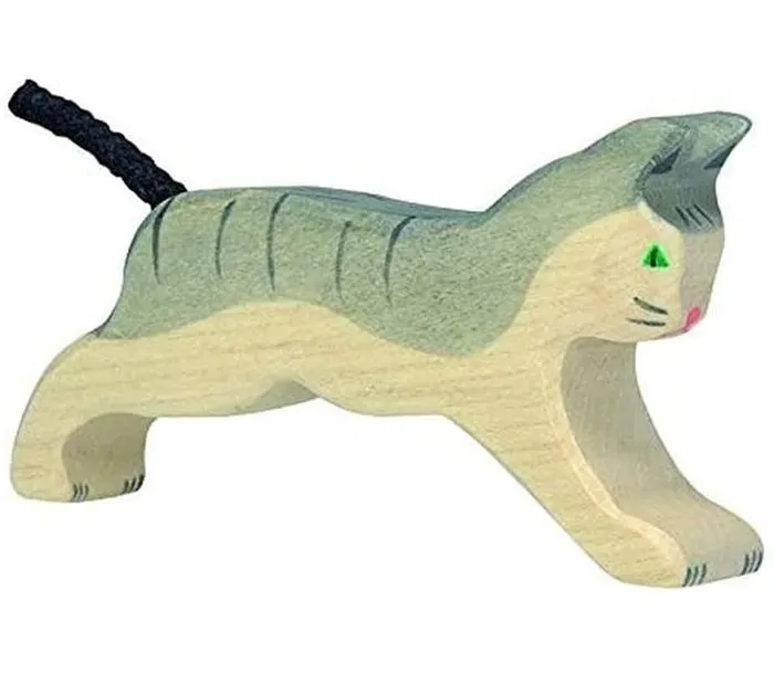 Figurine en bois HOLZTIGER - Chat marchant - Peinte à la main - Fabrication européenne-1