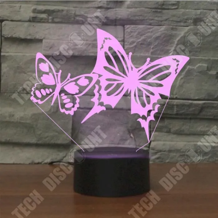 TD® Décoratif USB Papillon 7 Couleurs Télécommande Illusion Optique Veilleuse 3D Visualisation Tableau Bureau Lampes 3D Glow-1