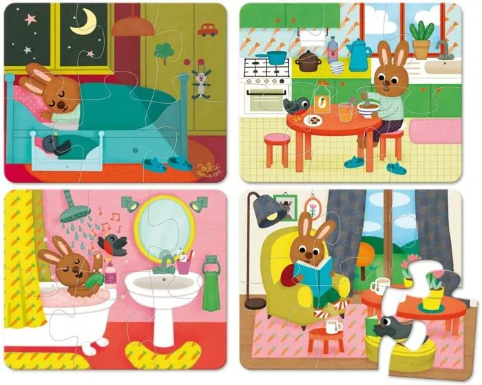 Puzzles en bois pour enfants - VILAC - Maison du lapin - 4 puzzles de 6 pièces - Thème Animaux-2