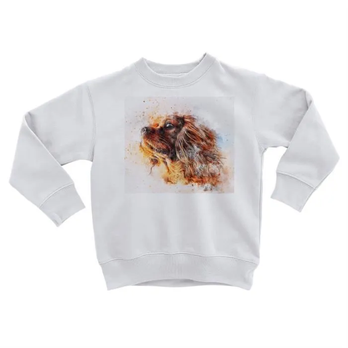 Sweatshirt Enfant Cavalier King Charles Peinture Art Petit Chien Marron Mignon-0