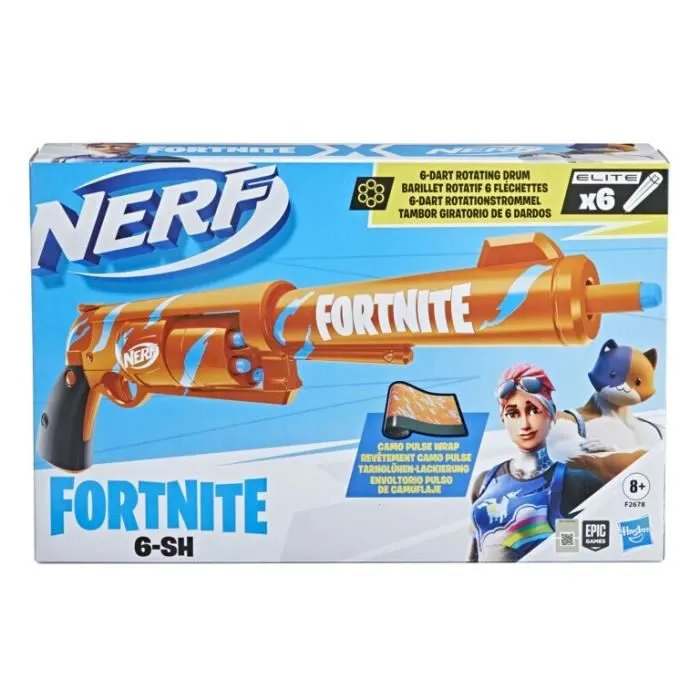 NERF - Fortnite - Blaster 6 -SH avec revêtement Camo Pulse - mécanisme à percuteur - barillet rotatif - 6 fléchettes NERF - Elite-1