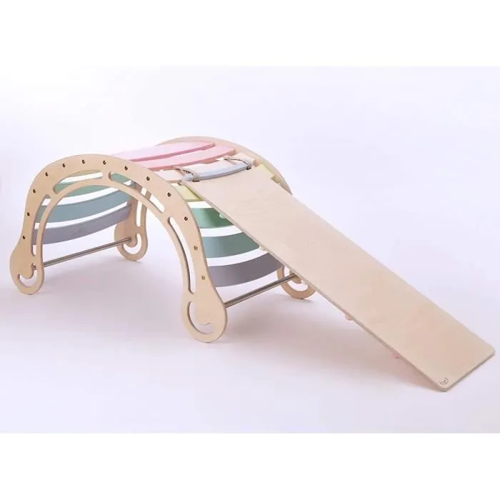 Rocker en bois xxl waldorf avec mur d'escalade pastel - KATEHAA - Pour enfant - Garantie 2 ans - Blanc-2