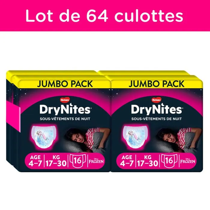 DryNites Couche de Nuit pour Fille 4-7 Ans 17-30 kg (4x16)-1