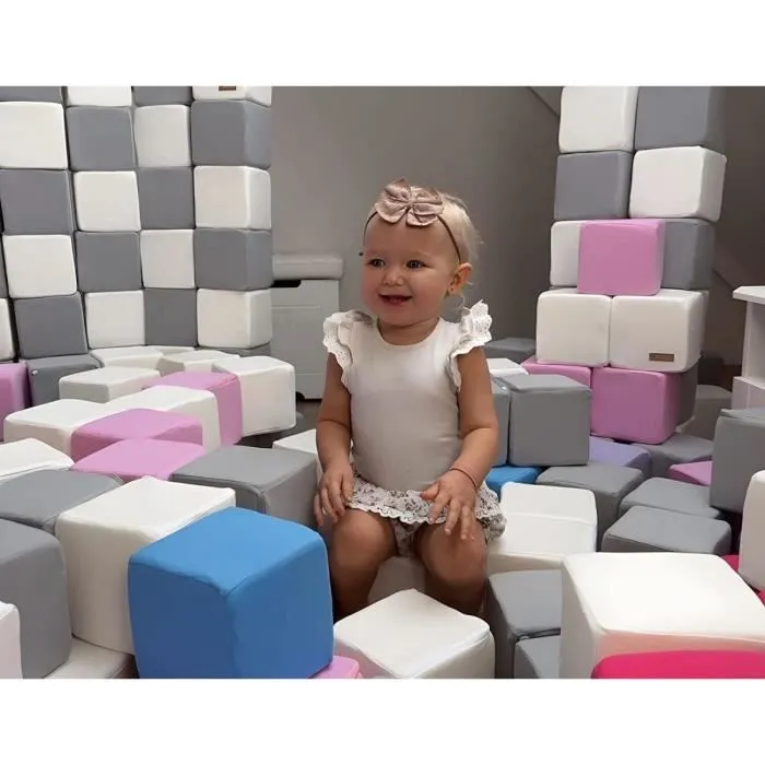 Pyramide en mousse pour enfant - Velinda - lot de 45 blocs - blanc et gris-3