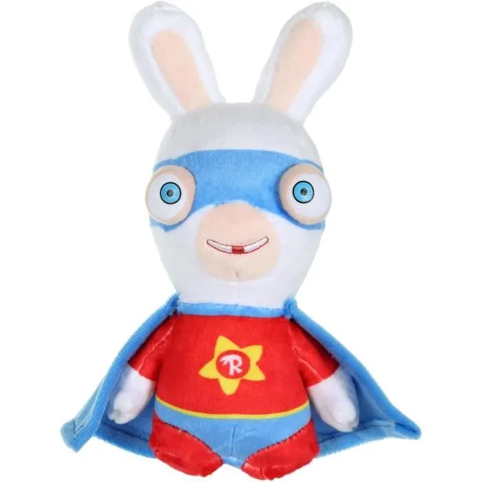 LAPINS CRETINS Peluche Super-Héros Rouge Sonore - 18 cm-0