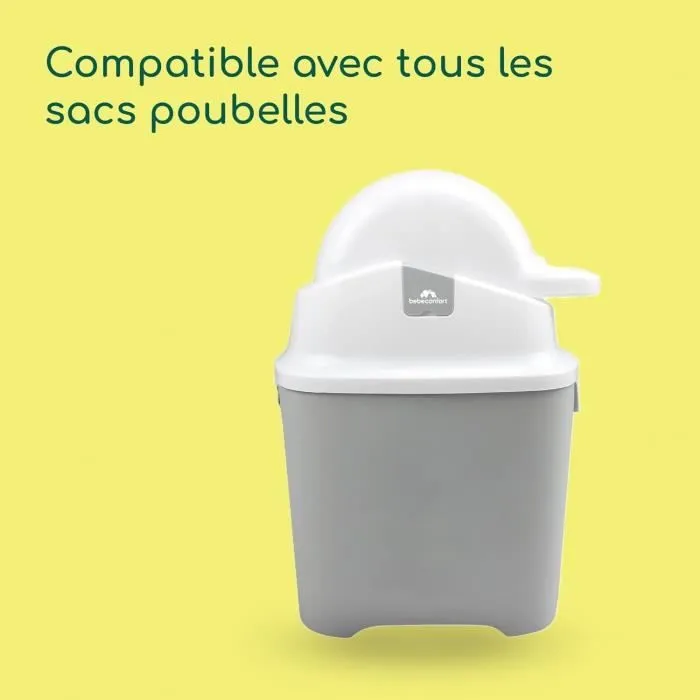 BEBECONFORT Poubelle à couches anti-odeur, Couvercle anti-odeur, Compatible avec tout sac poubelle, 20 à 30 couches, Grise-1
