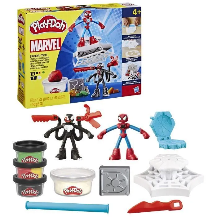 Play-Doh Spider-Man, coffret Attaque tranchante avec 2 figurines flexibles, 7 accessoires et pâte à modeler, dès 4 ans, Marvel-0