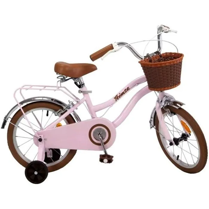 Velo 16 pouces Vintage enfant fille panier rose Hollandais GUIZMAX-0