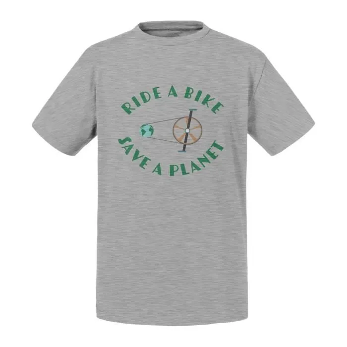 T-shirt Enfant Gris Ride a Bike Save a Planet Vélo Vert Ecologie-0