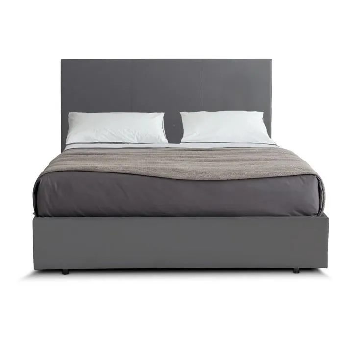Lit Coffre Majestueux 90x190 Gris Sampur | Sommier à Lattes Inclus | Simili Cuir | Rangement Pratique Space-D | Solide & Durable-3