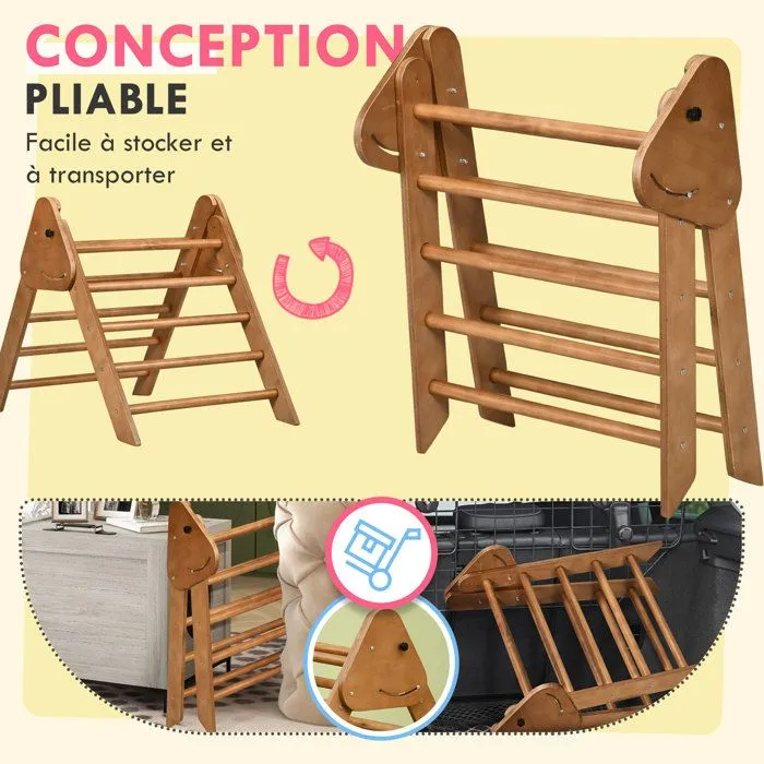HOMCOM - Triangle d'apprentissage à grimper pour enfants - Bois de hêtre - 90x64x70cm - Marron-5