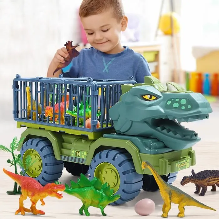 Jouet - AYUQI - Dinosaure Camion Transporteur - 3 Mini Dinosaures - Cadeau Garçons-0