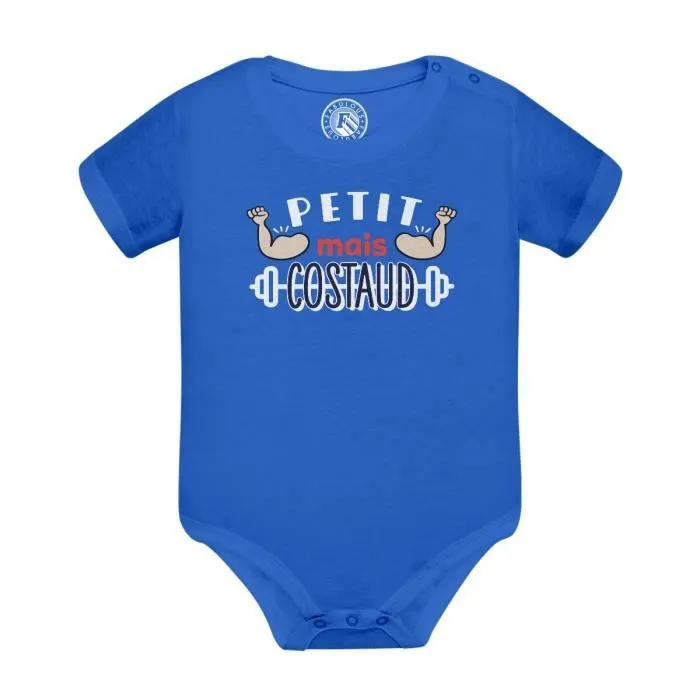 Body Bébé Manche Courte Bleu Petit Mais Costaud Haltères Muscu Workout-0