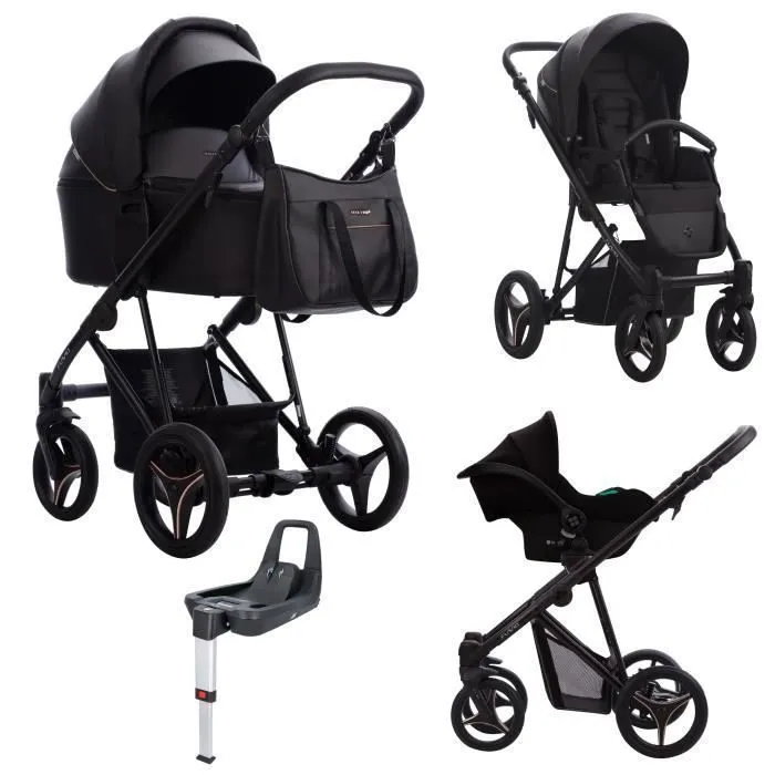 Bebeboutik Bebetto Flavio PRO ISOFIX Poussette 4 en 1 Noir Landau poussette promenade siege auto i Size Groupe 0 base ISOFIX