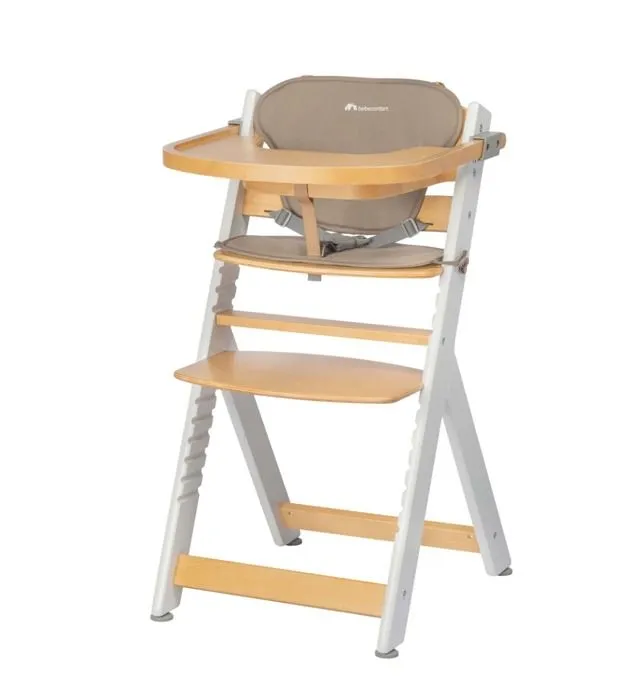 BEBECONFORT Timba + coussin, Chaise haute bébé, Chaise bois, De 6 mois à 10 ans (30kg), Light Wood Beige-0