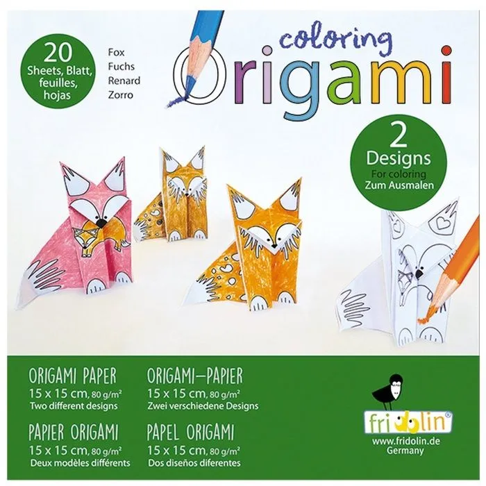 Kit Origami - Fridolin - Renard - 20 Feuilles - 15x15 cm - À colorier-0