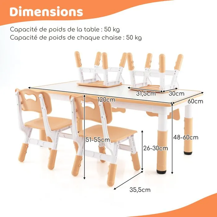 COSTWAY Table Enfant et 4 Chaises Réglables en Hauteur avec Plateau Graffiti, Pieds Antidérapants, pour Maison, Garderie, École-5