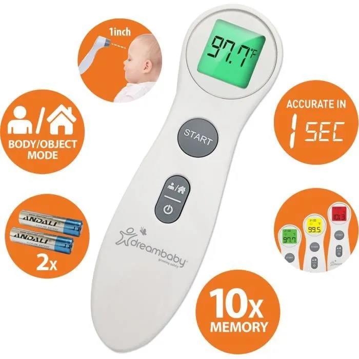 Thermomètre frontal numérique - DREAMBABY - Infrarouge sans contact - Mesure de la température de la fièvre - Pour bébés et adultes-0