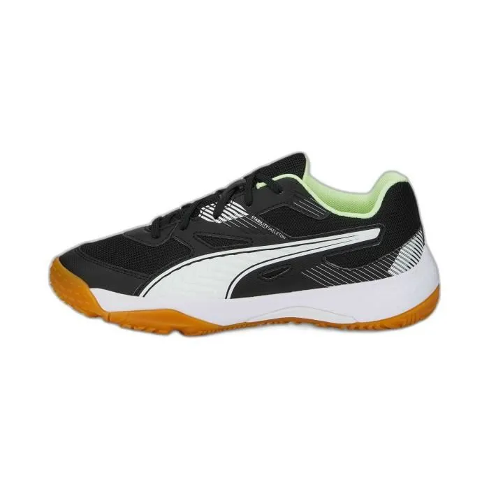 Chaussures de handball indoor enfant Puma Solarflash II - noir/blanc/jaune pâle/marron - 29-0