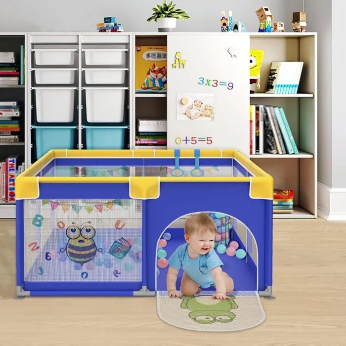 LILIIN Parc pour bébé Barrière de Parc 180x150cm Centre d'activités Aire de Jeux de sécurité en Maille Respirante (Petit Animal)-2