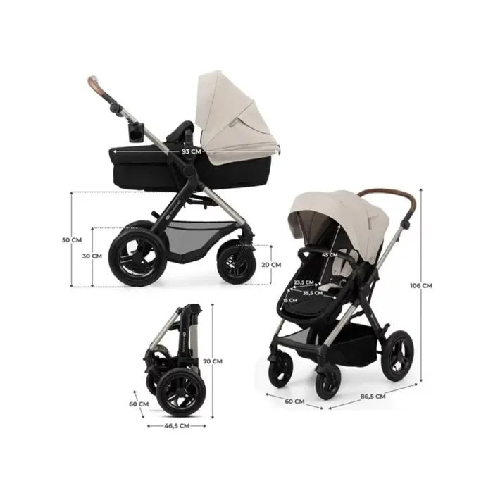 Poussette 4 en 1 Combinée - KINDERKRAFT MOOV2 - inclus Siège auto avec base I-size - Système de voyage - Grandes Roues - Gris-3