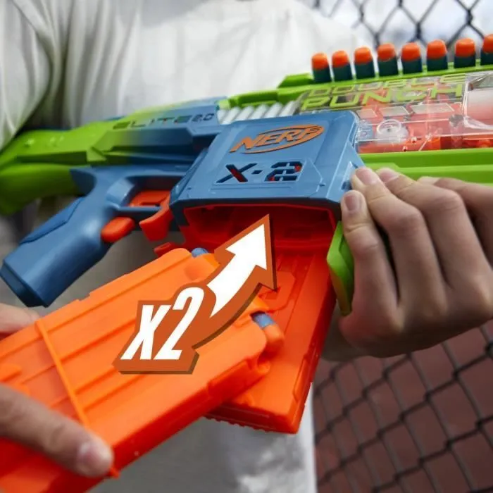 Nerf Elite 2.0 Double Punch Blaster motorisé, canons alternatifs Rapides, 50 fléchettes Nerf Elite, 2 chargeurs 10 fléchettes, dès 8-3