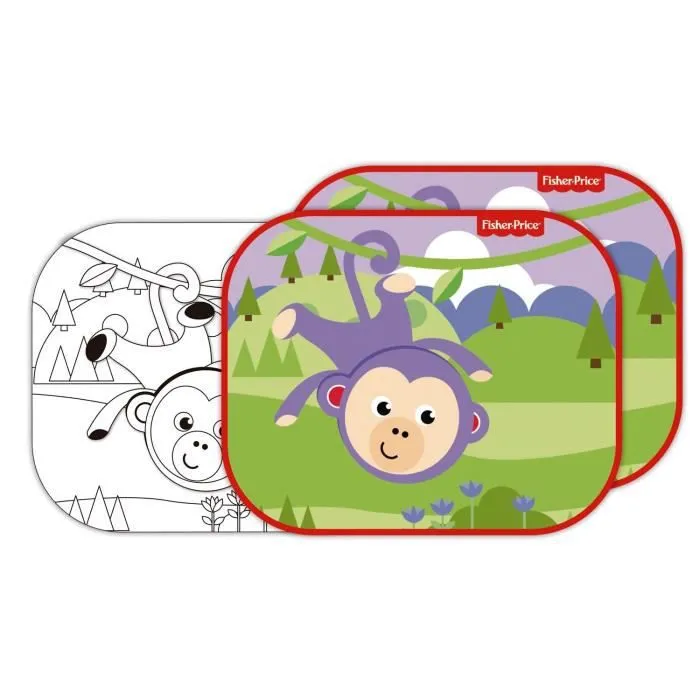 FISHER PRICE Lot de 2 pare-soleils - Singe + feuilles à colorier-0