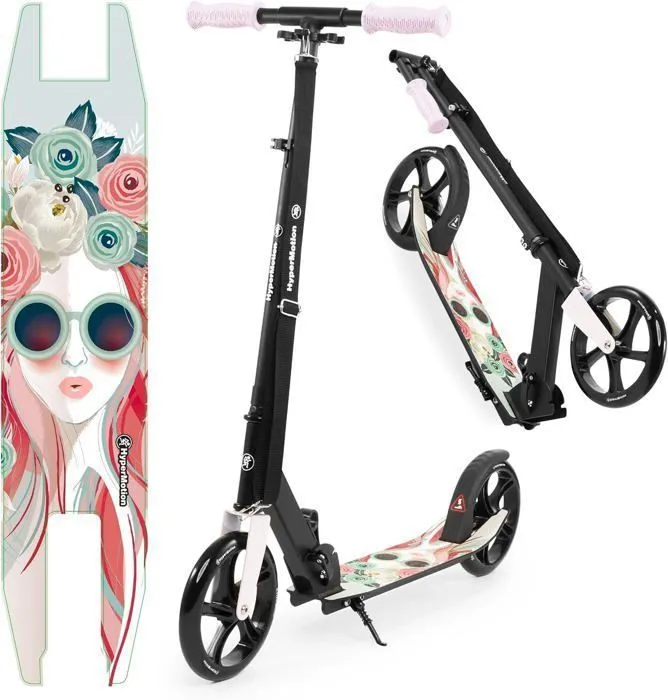 Trottinette Enfants Ado Pliable HyperMotion, +7 ans Charge max 100kg, Guidon réglable, Aluminium, roulements ABEC-7, frein à Pieds-0