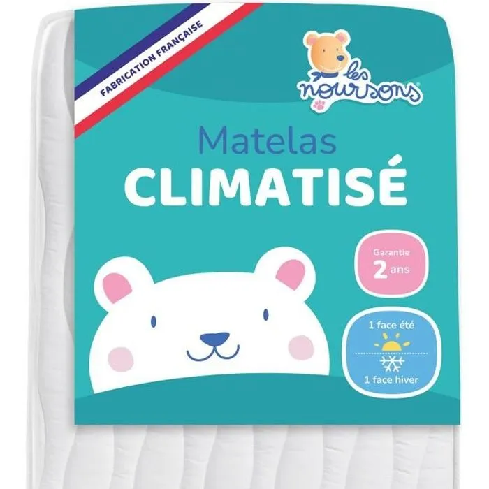 Matelas Bébé Climatisé 60x120 cm - Réversible - 1 face Été fraîche / 1 face Hiver ouatinée - OekoTex® - Fabrication Française-0