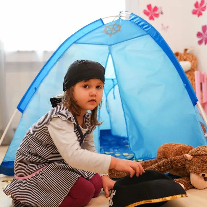 Relaxdays Tente enfant intérieur garçon fille tente de jeu Pirate extérieur pop-up 3 ans HxlxP:90 x 118 x 115 cm, bleu-4