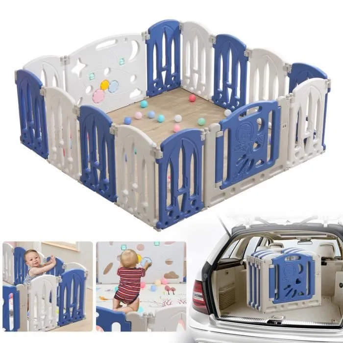 YUENFONG Parc Bébé pliable avec porte et planche à jouet, XL Parc en Plastique, Parc Enfant Modulable, sans BPA, 14 Panneaux-0