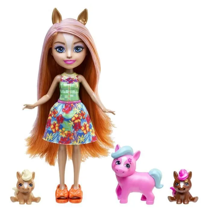 Bebeboutik Enchantimals Famille de Pensee Poney Poupee et 3 figurines poneys HXB99