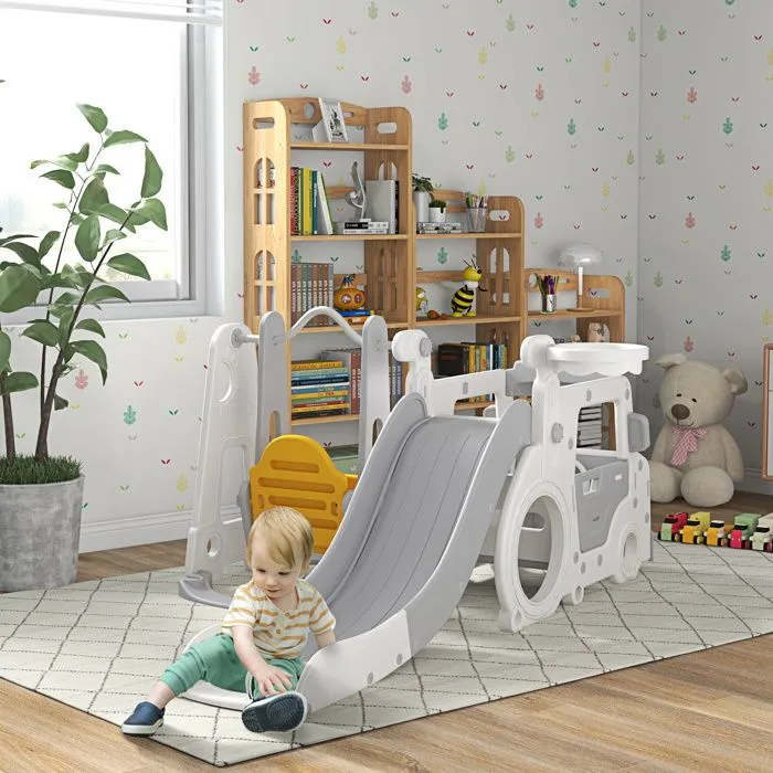 AIYAPLAY - Portique enfant toboggan balançoire - Plastique - 201x151x87.5cm - Blanc-2
