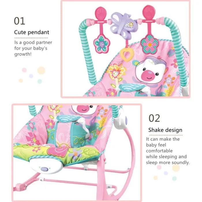 Balancelle Transat bébé électrique avec Vibrant et Musical - Rose - 0 à 3 ans - Respirant Et Confortable-1